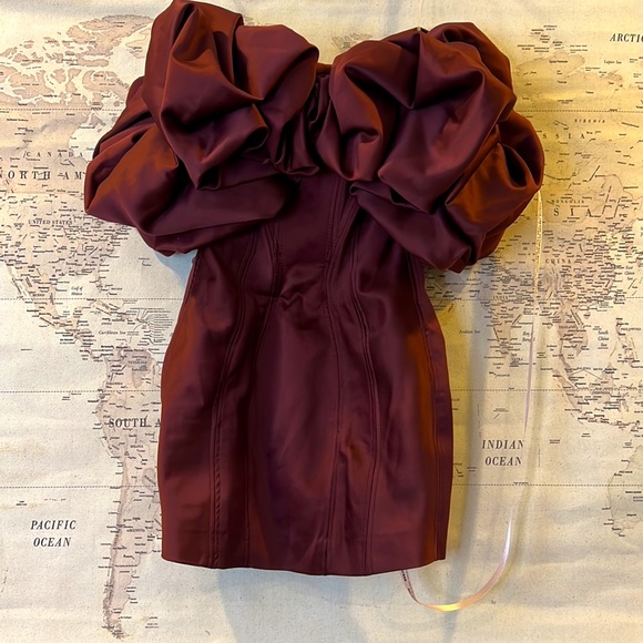 HOUSE OF CB 'Selena' Raisin Satin Ruffle Strapless Dress NWOT - Picture 8 of 15